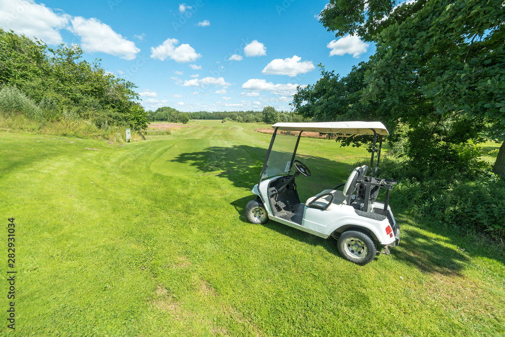 Summer Swedish golf course with golf cart