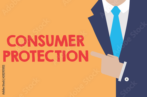 Writing note showing Consumer Protection. Business photo showcasing Fair Trade Laws to ensure Consumers Rights Protection. photo