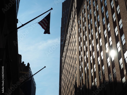 building in new york american flag