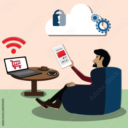 Business finance concept,A man was paying a bill with digital wallet – Vector