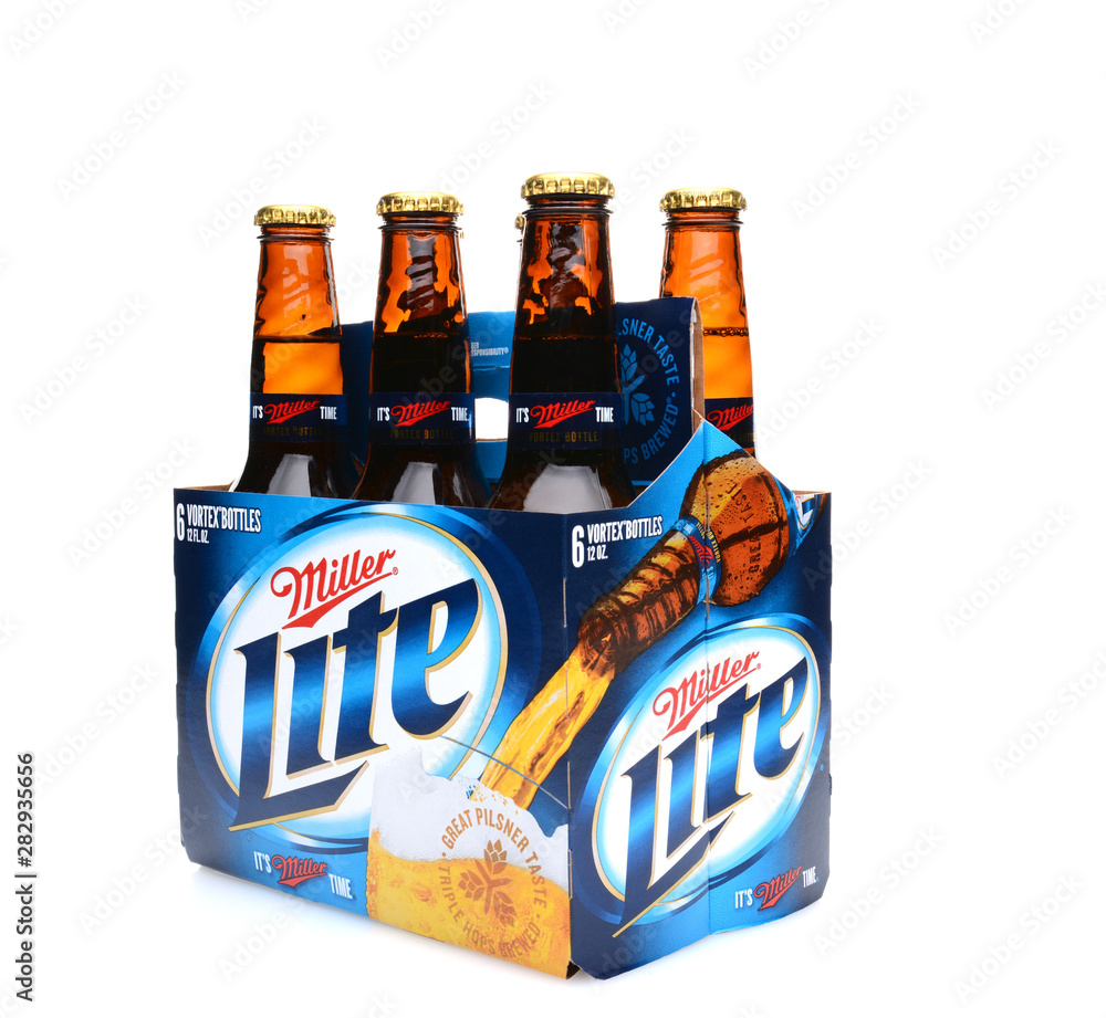 IRVINE, CA MAY 25, 2014 A 6 pack of Miller Light beer, 3/4 view