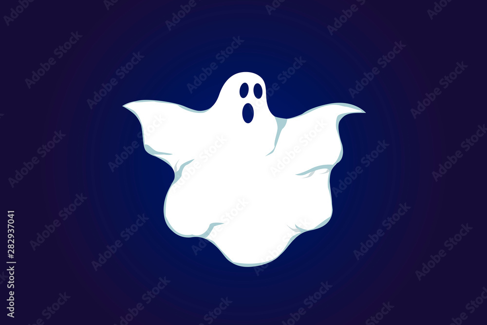 White ghost on dark background. Halloween sign
