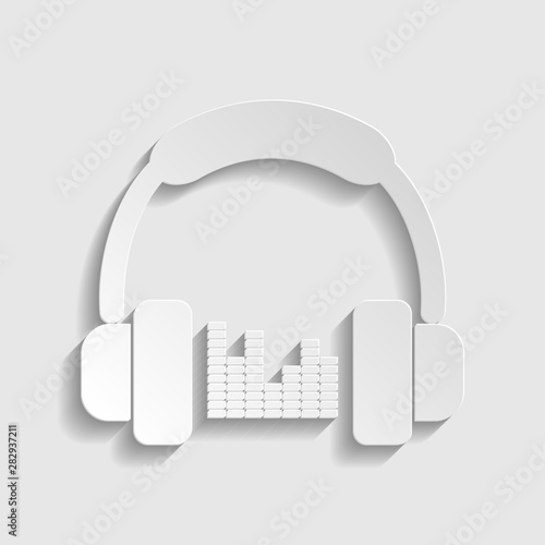 Headphones with spectrum bars or equalizer sign. Paper style icon. Illustration.