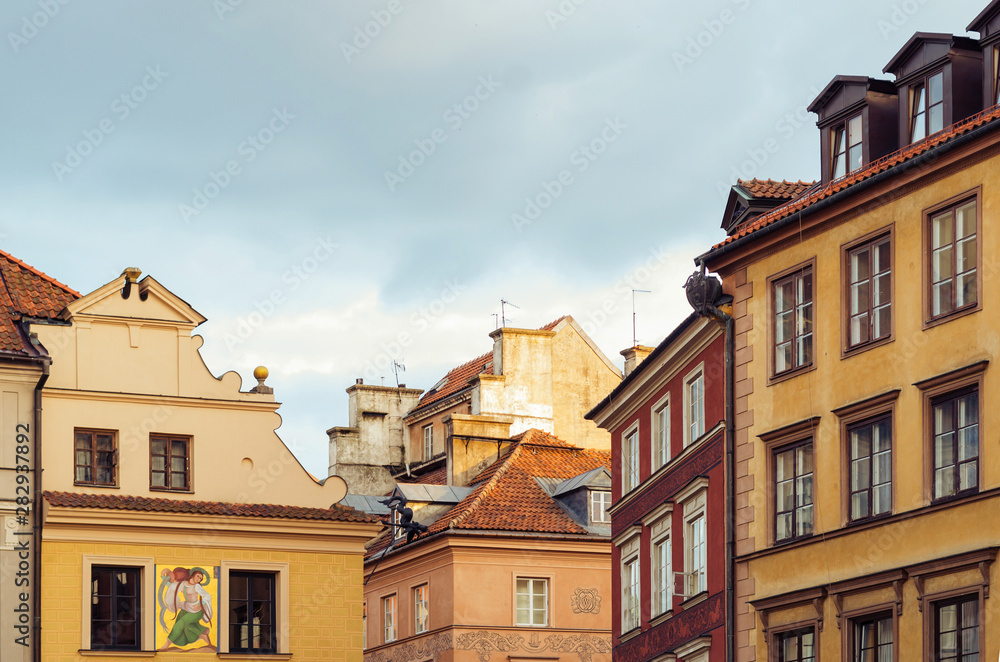 Quaint  houses in old town of Warsaw, Poland.