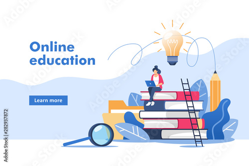 Person gains knowledge for success and better ideas. Online education or business training. Vector illustration for mobile and web graphics. photo