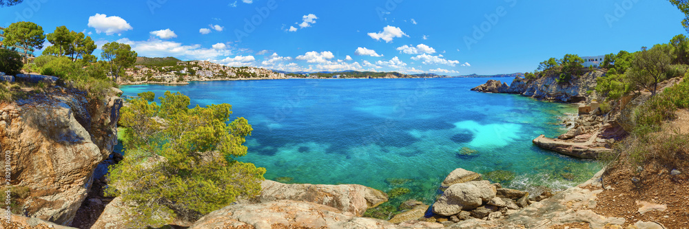 Mallorca Majorca Spain Cala Fornells turquoise mediterranean sea panorama 