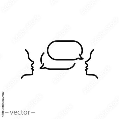 bubble speech icon, talk ballon, people with dialog speech bubble, line symbol on white background - editable stroke vector illustration eps 10