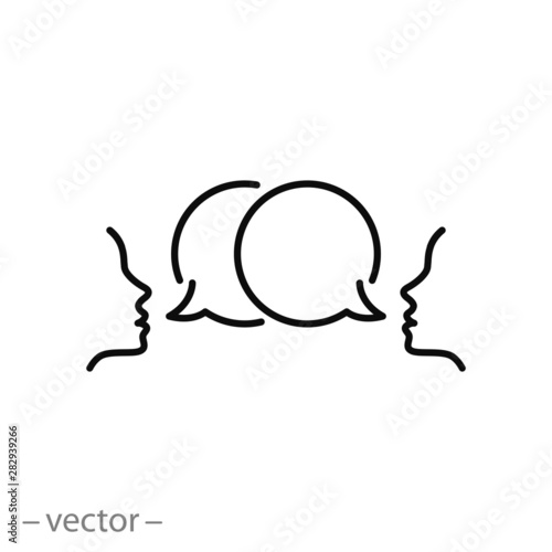 bubble speech icon, talk ballon, people with dialog speech bubble, line symbol on white background - editable stroke vector illustration eps 10
