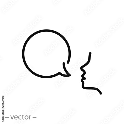 bubble speech icon, talk ballon, people with dialog speech bubble, line symbol on white background - editable stroke vector illustration eps 10