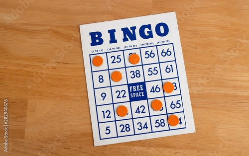 Bingo game cards. Bingo numbers with blue and white background. photo