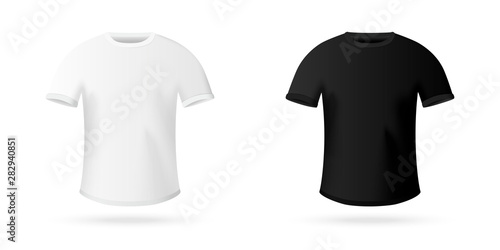 Vector mockup template t-shirt black and white for print design. Realistic front view illustration.