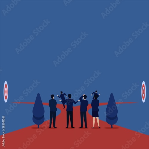 Business team confuse choose target and path to it.