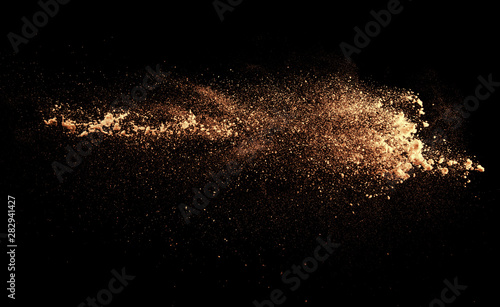 a shot from a firearm, an explosion of gunpowder on a black background, a bright flash with flying particles, abstract shape