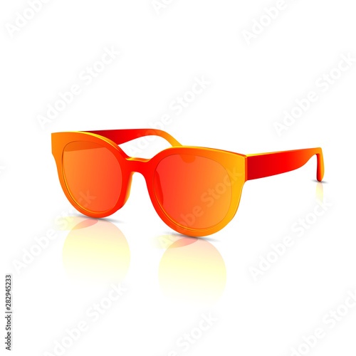 Orange abstract vector sunglasses with colored lenses. Fashion trendy eyewear. Isolated on white background.