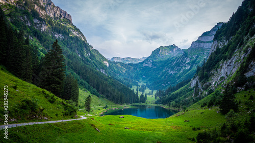 Beautiful mountain lake in the Swiss Alps - very romantic photo