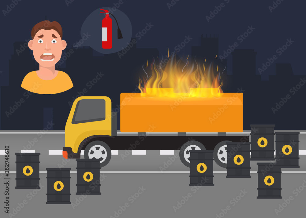 Gas leak and fire inflaming scared vector infographic poster. Tanks of