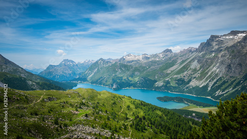 View over Lake Sils in Engadin Switzerland © 4kclips