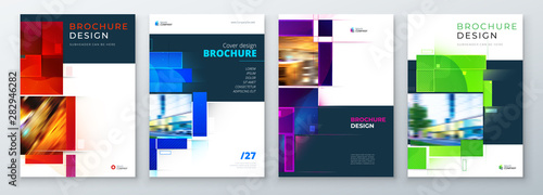 Set of Brochure Cover Template Layout Design. Corporate business annual report, catalog, magazine, flyer mockup. Creative modern bright concept with square shape