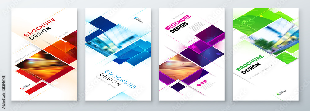 Set of Brochure Cover Template Layout Design. Corporate business annual report, catalog, magazine, flyer mockup. Creative modern bright concept with square shape