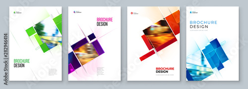 Set of Brochure Cover Template Layout Design. Corporate business annual report, catalog, magazine, flyer mockup. Creative modern bright concept with square shape
