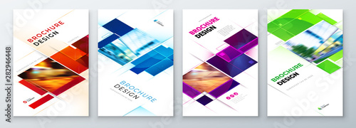 Set of Brochure Cover Template Layout Design. Corporate business annual report, catalog, magazine, flyer mockup. Creative modern bright concept with square shape