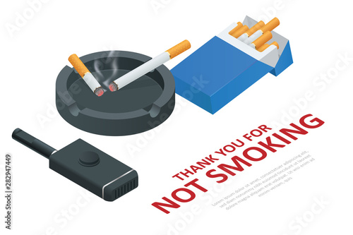 Stop smoking cigarettes concept. No Smoking including electronic cigarettes isometric illustration