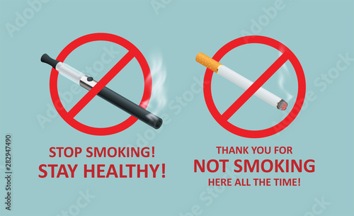 Stop smoking cigarettes concept. No Smoking including electronic cigarettes isometric illustration