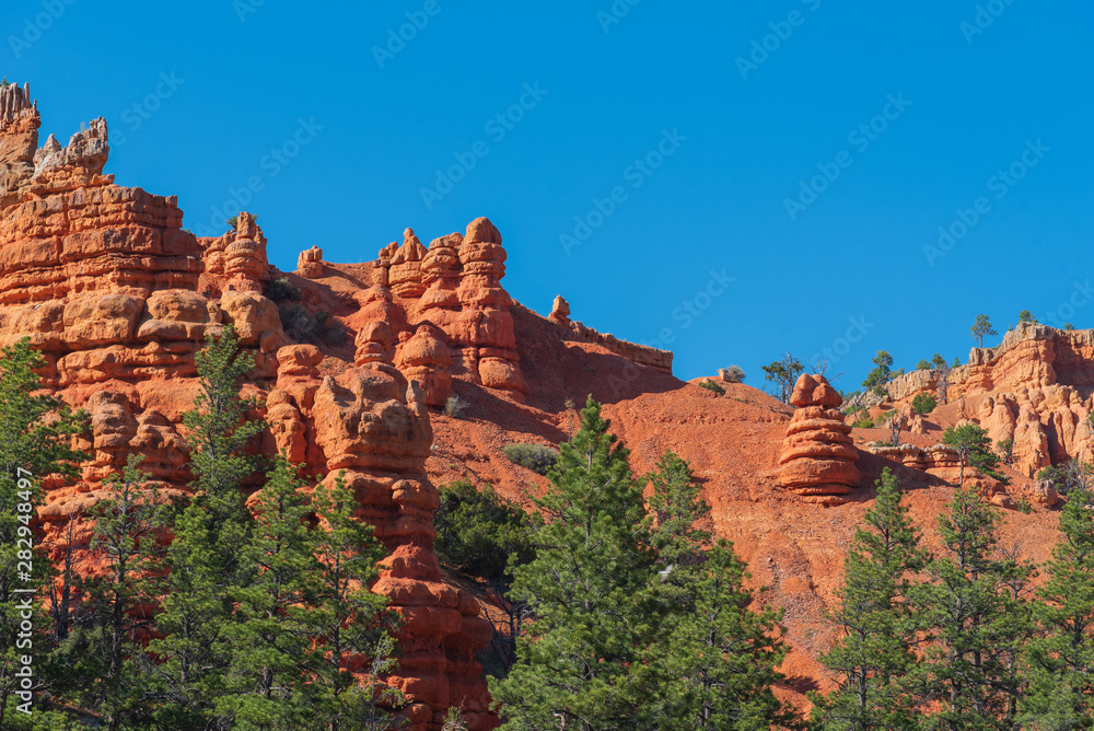 Red Canyon in Utah low angle landscape of red rock hoodoos and formations 