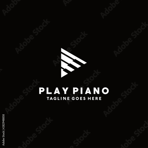Play Piano Vector Logo Design Template. Icon For Media and Music.