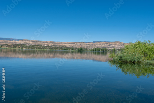 Landscape of lake in the Escalante Petrified Forest State Park in Escalante, Utah