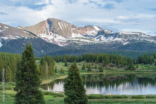Colorado mountain landscape with trees and Little Molas Lake in the San Juan Mountains photo