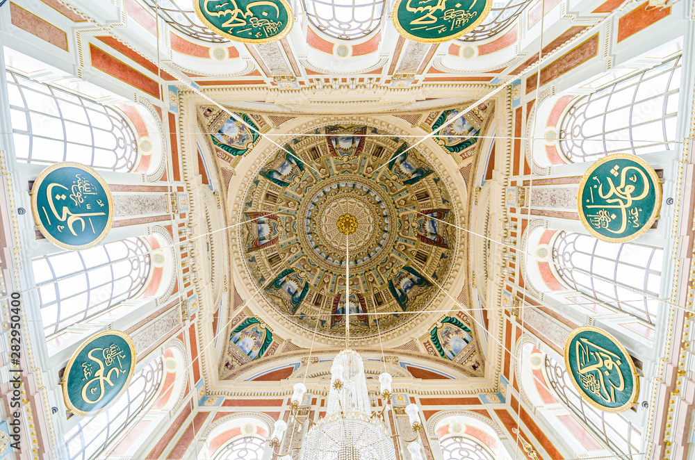 Istanbul, Turkey. Famous mosque on the shore of Bosphorus Buyuk Mecidiye Camii