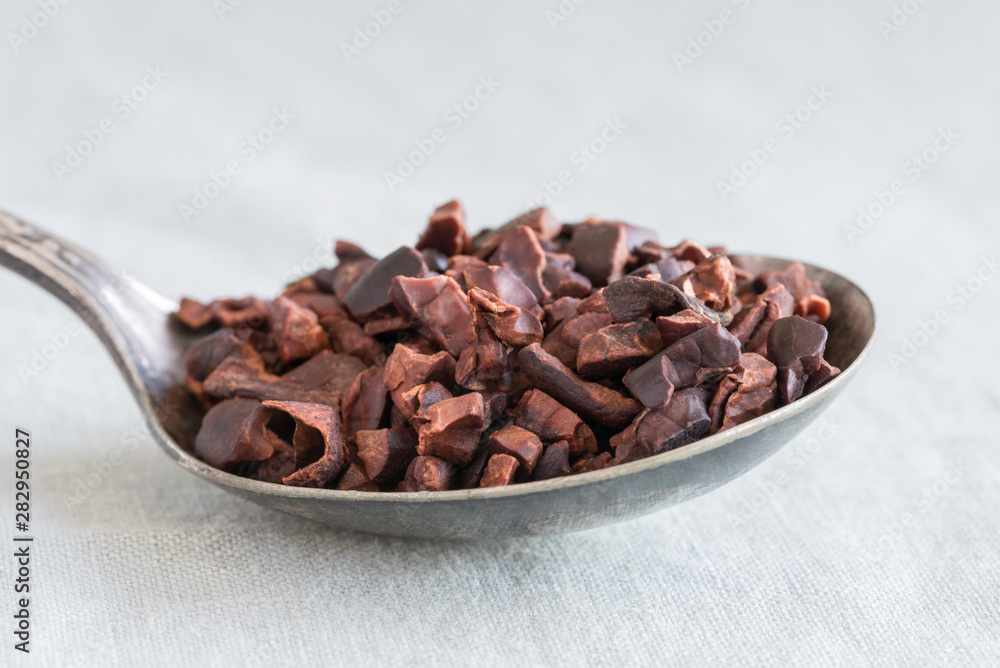 Obraz premium Cocoa Nibs on a Vintage Spoon