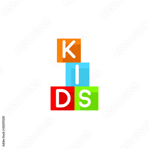 Kids zone vector cartoon logo. Colorful letters for children's playroom decoration. Inscription on isolated background