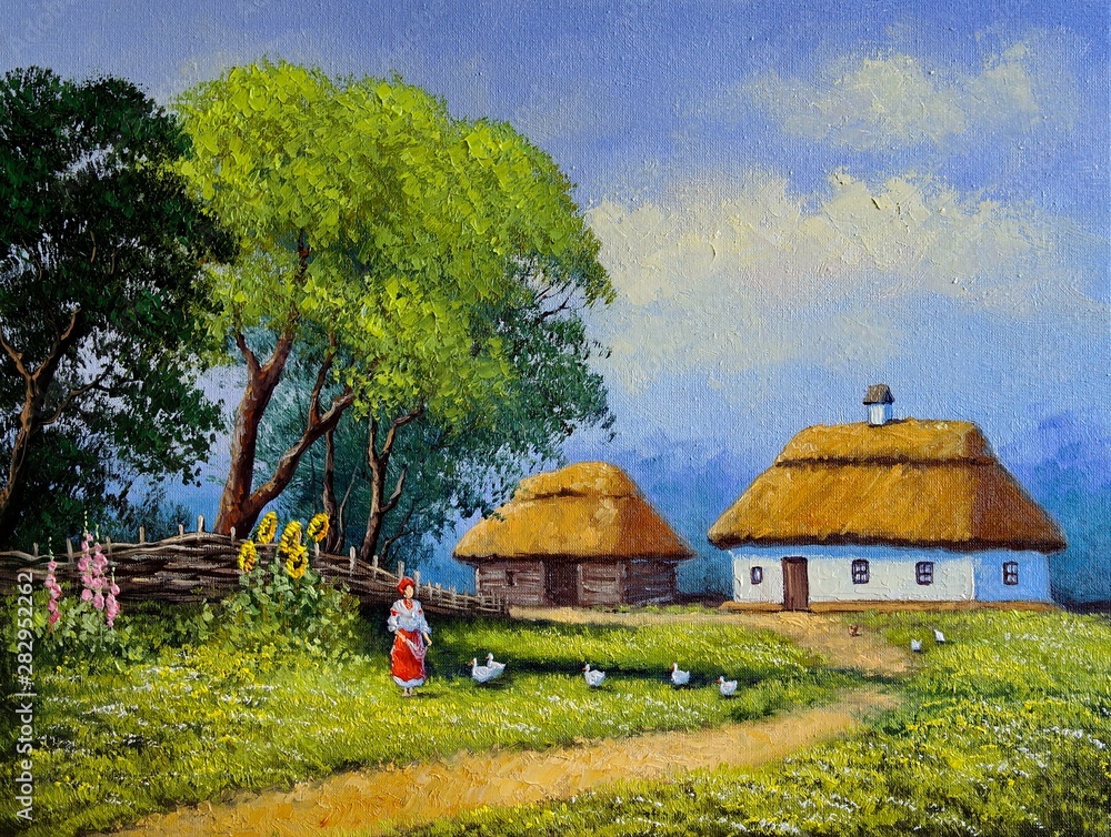 old village painting