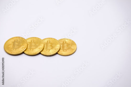 Bitcoin gold coins, digital financial symbols Business concept, isolated on white background, copy area.
