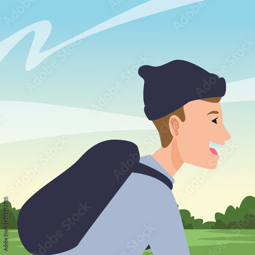 Young man riding on bicycle cartoon