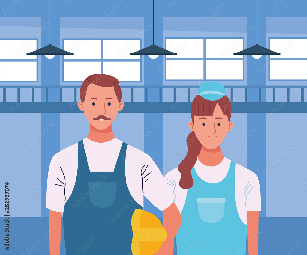 Obraz premium Professionals workers couple smiling cartoons