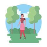 Isolated avatar woman in park vector design
