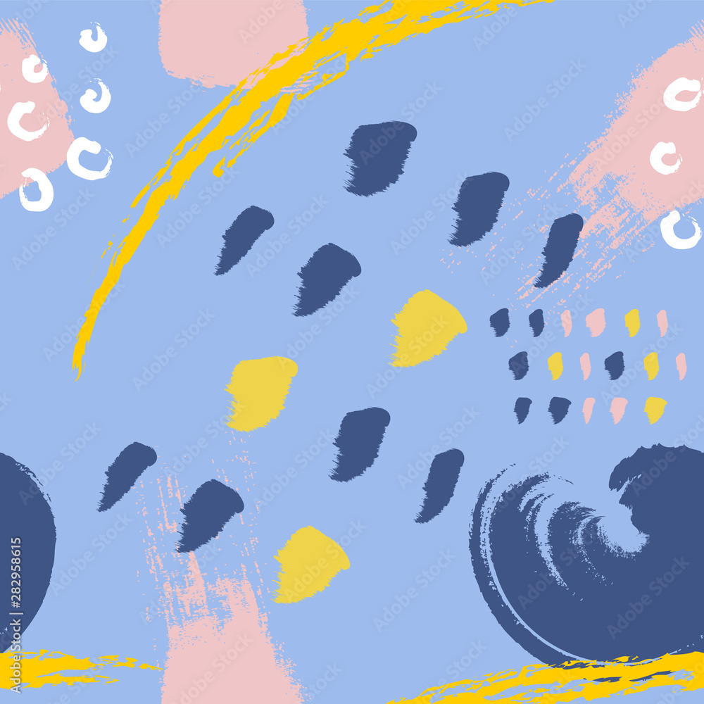 Naklejka premium Cyan brush stokes seamless pattern vector background. Abstract ornament. Drawn with dry brush. Vector illustration.