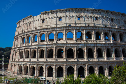 The famous Colosseum or Coliseum also known as the Flavian Amphitheatre in the centre of the city of Rome