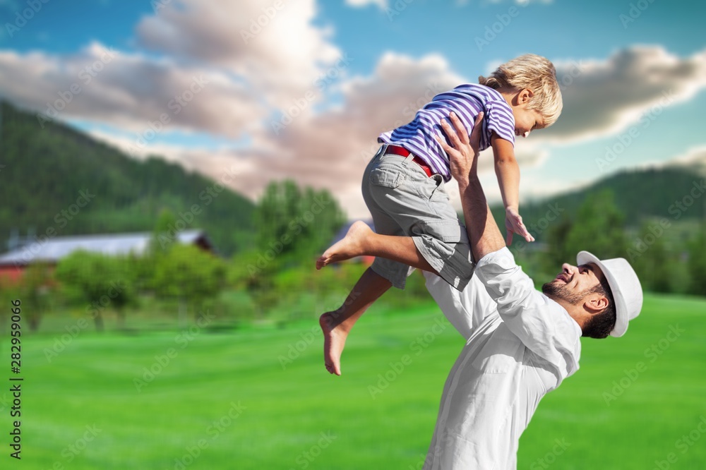 Family happy outside sunset vacation lifestyle hug Family happy outside sunset vacation lifestyle hug