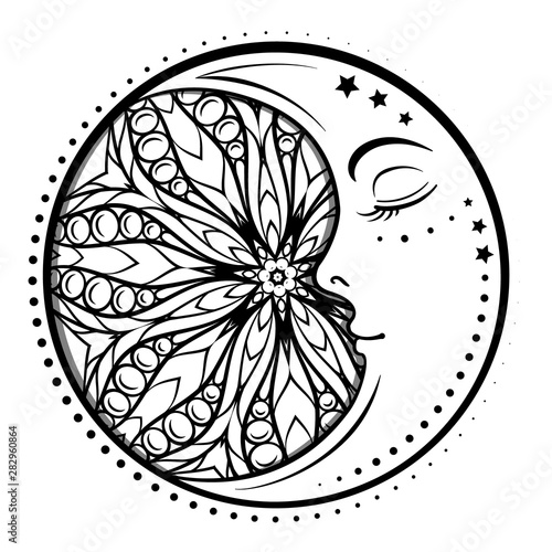 Ethnic cresent moon motif. Antistress coloring page