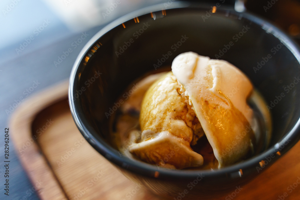 Affogato or ice cream serving with coffee