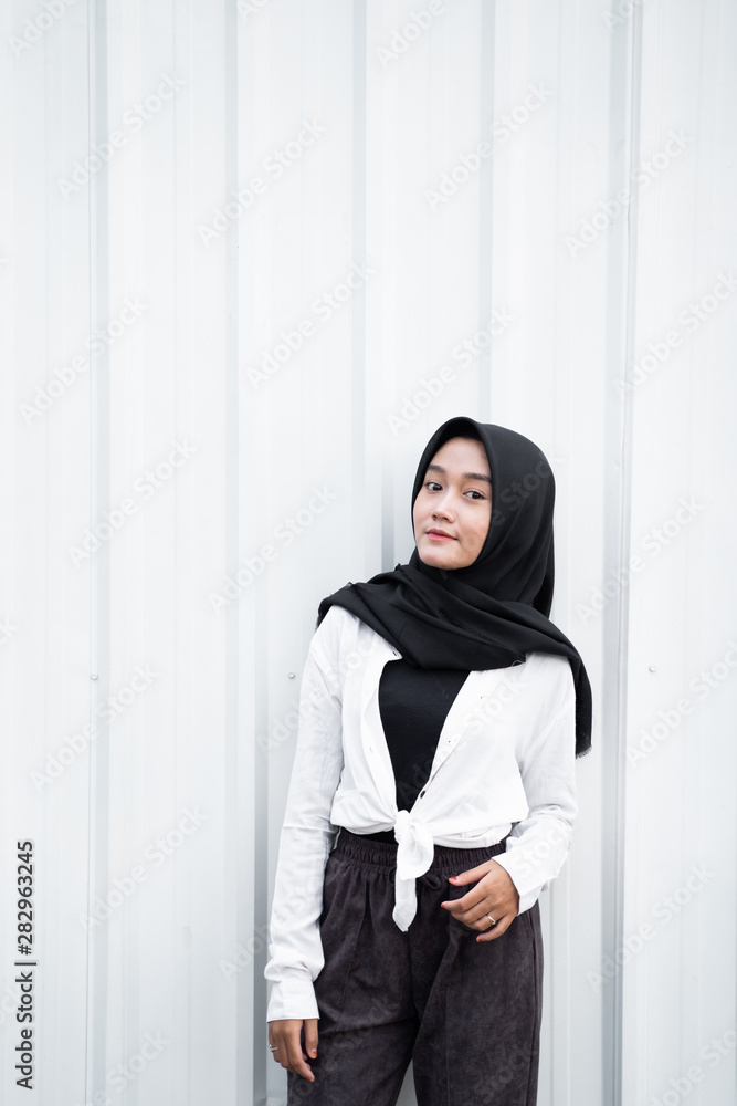 asian veiled woman standing front white background asian veiled woman standing front white background