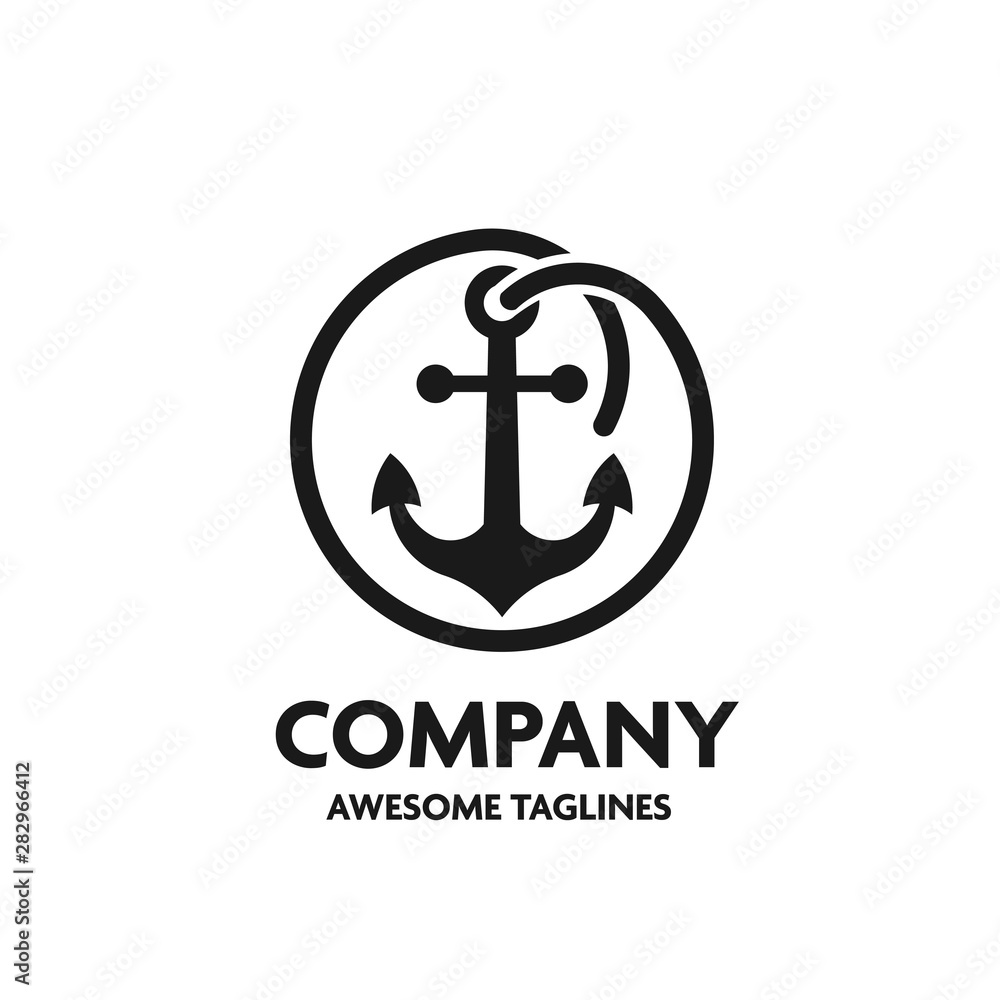 Anchor with circular rope frame logo concept Anchor with circular rope frame logo concept