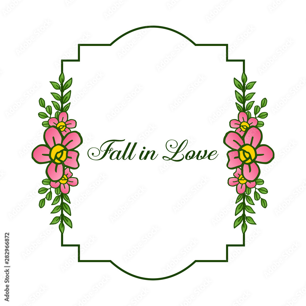 Modern greeting card fall in love, with motif green leafy floral frame. Vector