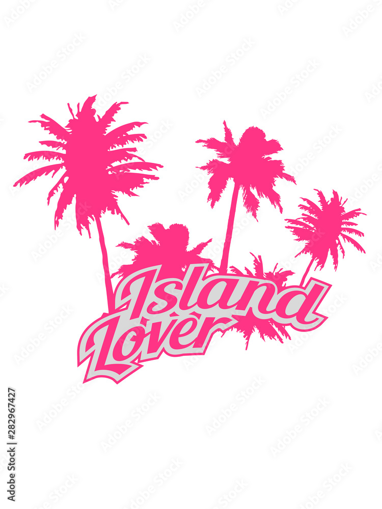 Fototapeta różowa wyspa kochanek logo wyspa 2 palmy miłość przyjęcie lato tekst wakacje lato słońce relaks plaża morze wypoczynek projekt fajna zabawa drużyna koszula załogi