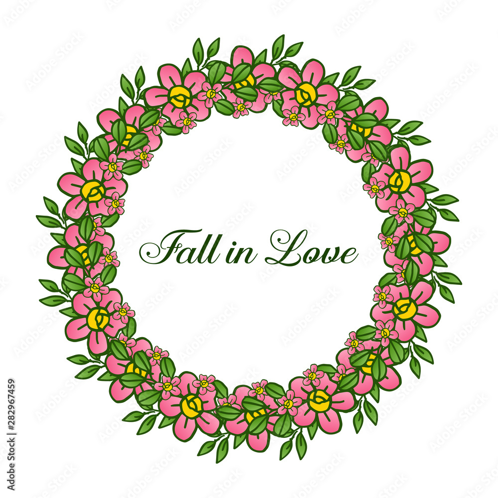 Ornate of green leafy wreath frame, for lettering fall in love, romantic card. Vector