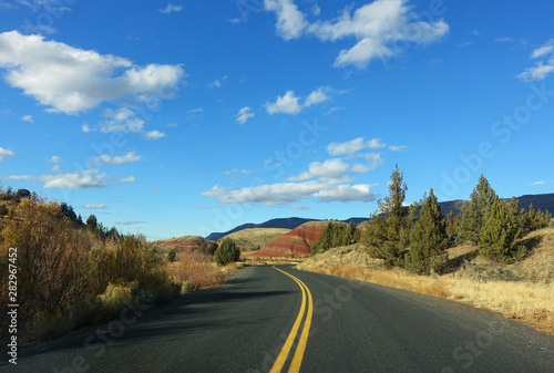The beautiful drive to The Painted Hills of Oregon, John Day Fossil Beds National Monument © erin crum